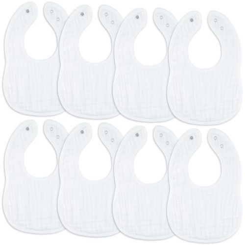 Muslin Cotton Baby Bibs, 8 Pack, Adjustable Size with Easy Snaps, Soft and Super Absorbent, Washable and Reusable By Comfy Cubs, Color: White