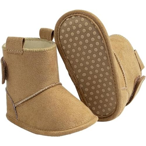Infant Unisex Warm Fur Lining Soft Boots Baby Winter Ankle Non-Slip Rubber Texture Sole Toddler Winter Snow Crib Shoes