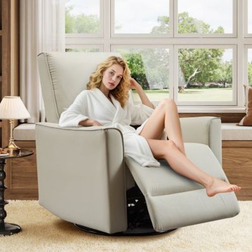 Whizmax 360¡ã Swivel Rocking Recliner Chair, Glider Rocking Chair, Upholstered Faux Leather Recliner, Manual Recliner Chair with Lumbar Support, Gray