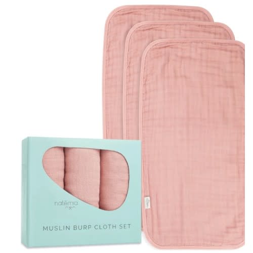 Ultra Soft Muslin Burp Cloths - Misty Rose - 3 Pack – Natemia