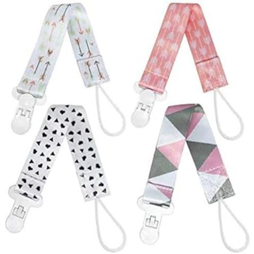 Habadeer Baby Pacifier Clips Girls 4 Pack Universal Pacifiers,Teething Toys, Baby Bibs
