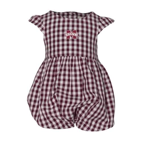 Mississippi State Bulldogs Garb Girl's  Infant Cara Gingham Ruffled Bodysuit - Maroon
