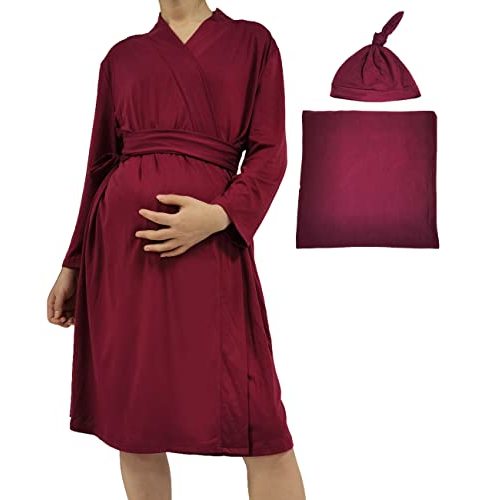 SUFEINI Swaddle Set with Matching Mommy Robe, Maternity Robe Nursing Hospital Delivery Labor Robes Pregnancy Women Loungewear