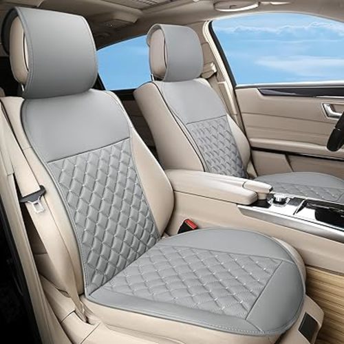 2pcs Car Seat Covers,Leather Water Proof Material No Slip Soft Car Seat Protector Side not Wrapped,for Car with Airbags,Seat Covers Universal for Most Automotive,Suvs,Vans,Trucks (Grey)