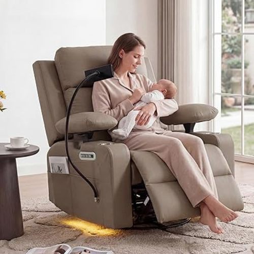 FiveWillowise Power Rocking Chair Nursery with Adjustable Armrests, Brown