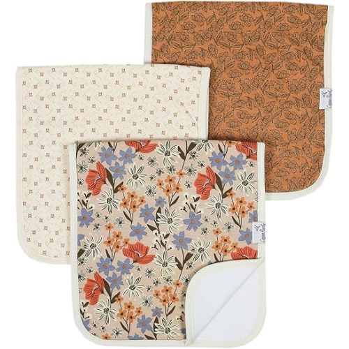Copper Pearl Premium Baby Burp Cloths - 3-Pack Large Cotton Burp Cloths, Extra Soft Spit Up Rags with 3 Absorbent Layers, Perfect for Baby Girl Gifts (21" x 10" Size, Eden Set)