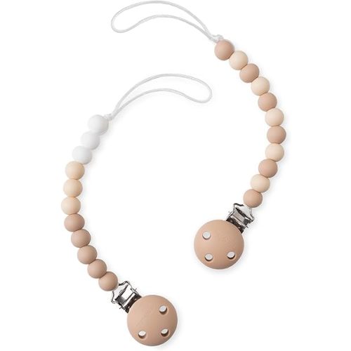 Comfy Cubs Pacifier Clips 2 Pack - 100% Food Grade Silicone Baby Pacifier Clips, BPA & PVC Free - CPSIA Certified, Lightweight and Flexible Baby Gifts - Beige, Light Beige & White