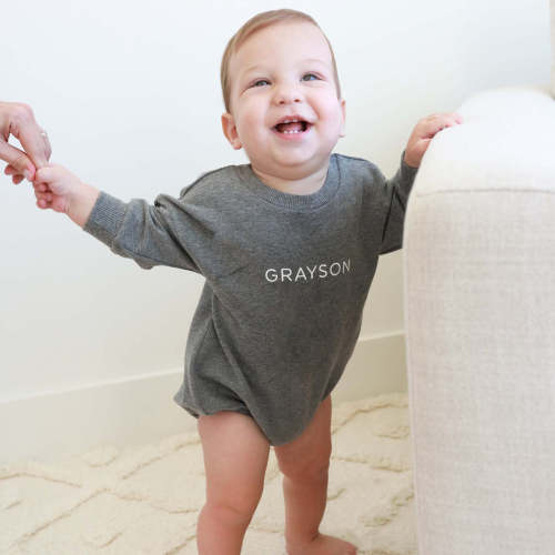 Personalized Sweatshirt Bubble Romper | Moody Solids