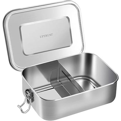 UPTRUST Stainless Steel Lunch Food Container, 800ML/27oz, Bento Boxes Metal Lunch Box - Lockable Clips to Leak Proof- Adjustable Divider included -Dishwasher Safe, BPA free (800ML/27oz)