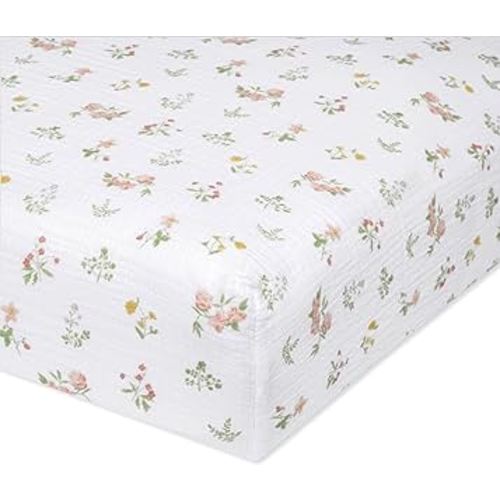 aden + anais Essentials Classic Crib Sheet, 100% Cotton Muslin, Super Soft & Breathable, Tailored Snug Fit, Country Floral