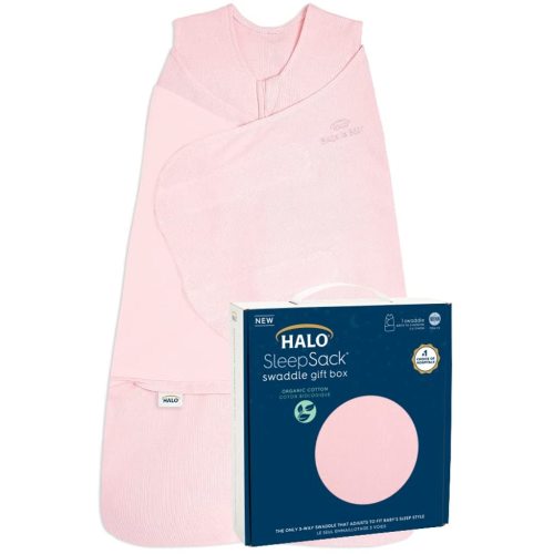 HALO Sleepsack Swaddle 100% Organic Cotton Newborn 1-Piece Gift Set with Box, TOG 1.5, 0-3 Months, Strawberry