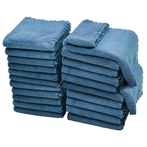Kyapoo 20 Pack Baby Washcloths Microfiber Coral Fleece Extra Absorbent and Soft for Newborns, Infants and Toddlers (Navy Blue)