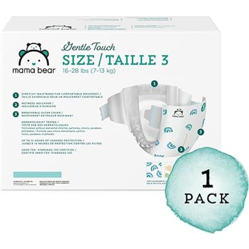 Amazon Brand - Mama Bear Gentle Touch Diapers, Hypoallergenic, Size 3, 168 Count (4 packs of 42), White