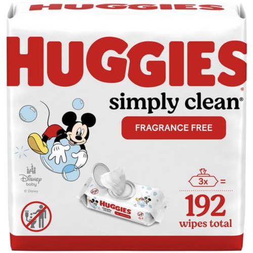 Huggies Simply Clean Baby Wipes, UNSCENTED, 3 Flip Top Packs, 192 Wipes, 192 Wipes