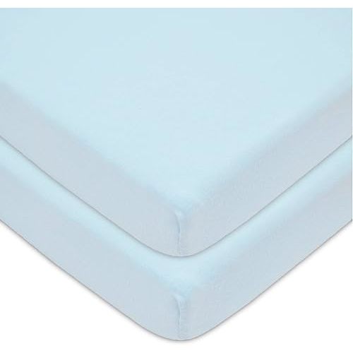 American Baby Company 2 Pack Fitted Mini Crib Sheet 24" x 38", Soft Breathable Neutral 100% Cotton Jersey Portable Sheet, Blue, for Boys and Girls, Fits Most Pack N Play Mattresses