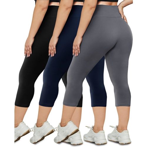 HLTPRO 3 Pack Plus Size Leggings for Women(X-Large - 4X)- High Waist Stretchy Soft Pants for Workout Running Yoga