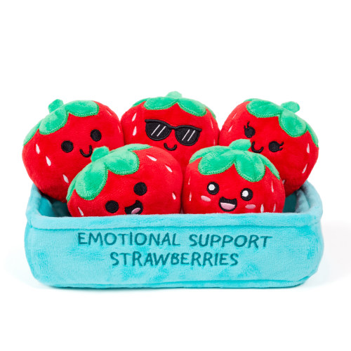 Emotional Support Strawberries, 5 Food Plush Toys with Carrying Basket by Emotional Support Pals