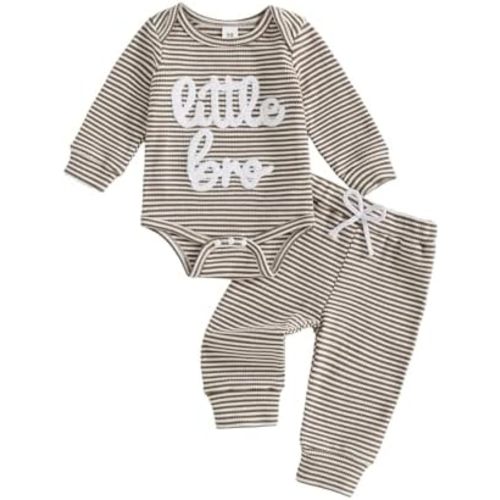 Newborn Infant Baby Boy Clothes Little Bro Embroidery Waffle Cotton Long Sleeve Romper Pants Fall Winter Outfits