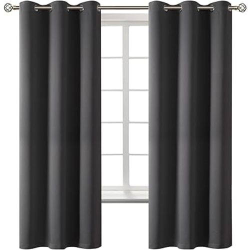 BGment Dark Grey Blackout Curtains for Bedroom, Black Out Curtains 63 Inch Long Thermal Insulated Sunlight Blocking Window Treatment Drapes, Set of 2 Panels, 42 x 63 Inch