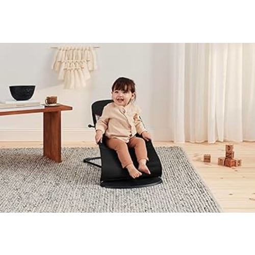BabyBjörn Bouncer Balance Soft, Black/Dark Gray, Woven | 2-in-1 Adjustable Baby Bouncer Seat and Toddler Chair, Newborn to Toddler (8-29 lbs), 4 Positions, Lightweight & Portable