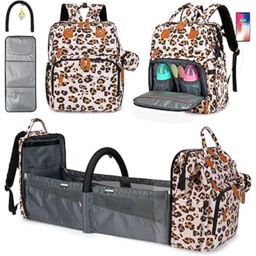 KABAQOO Diaper Bag Backpack with Detachable Changing Station, Large Capacity Baby Diaper Bags for Boys & Girls, Baby Registry Search Stuff & Shower Gifts, Newborn Essentials Must Haves, Leopard Print