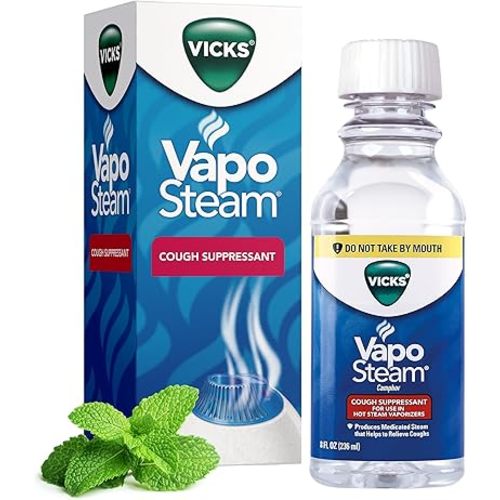 Vicks VapoSteam Medicated Liquid with Camphor, a Cough Suppressant, Helps Relieve Coughing, for Use in Vicks Vaporizers and Humidifiers, FSA and HSA Eligible, 8 Oz