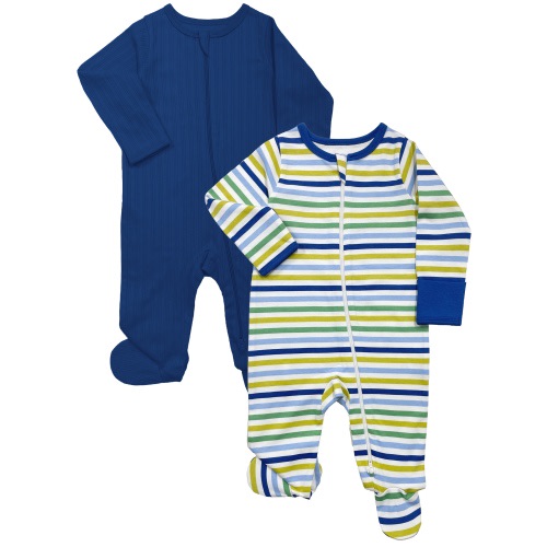 Wonder Nation Baby Gender Neutral Zip Front Footed Sleep N Play Pajamas, 2-Pack, Sizes Preemie-6/9 Months