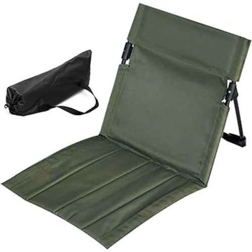 Foldable Beach Chair, 500g Portable Beach Mat with Back Rest Heavy Duty Sunbathing Recliner Beach Backrest with Carrry Bag Beach Accessories for Holidays Garden Camping, Dark Green