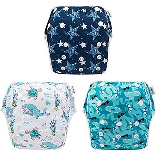 Babygoal Baby & Toddler Boy and Girl Swim Diapers, Reusable Adjustable Washable One Size Fits 6M-3T Gifts and Swimming Lessons 3 Pack 3ZSD07