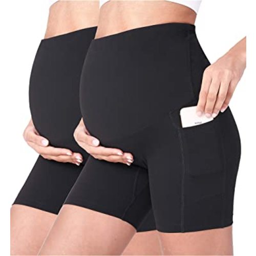 POSHDIVAH Women's Maternity Yoga Shorts Over The Belly Bump Summer Workout Running Active Short Pants with Pockets 5"/8"