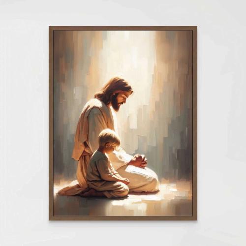 Shared Prayers, Modern Christian Art, Jesus with Boy, Jesus Picture, Nursery Children Art, Bible Painting, Jesus Prints, Christian Printable