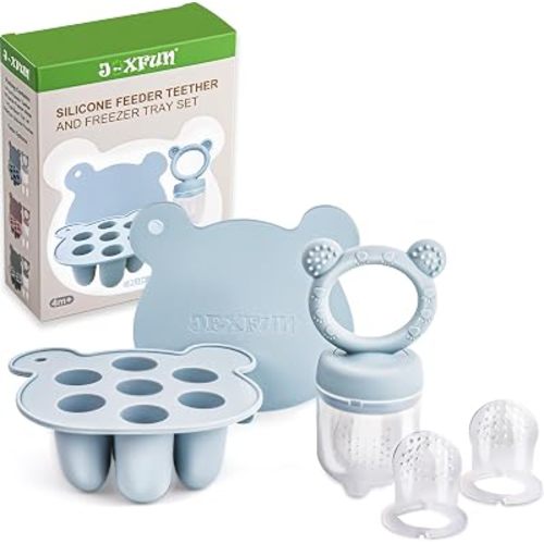 Silicone Baby Fruit Food Feeder & Mini Freezer Nibble Tray, Breastmilk Popsicle Molds for Baby Teething Relief, BPA Free Silicone Teething Toys Feeder for Safe Infant Self Feeding, Extra Food Pouches