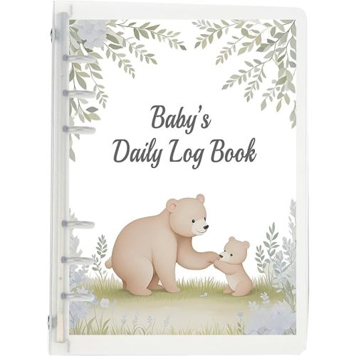 Baby Daily Log Book for New Parents - 2025 Newborn Essentials 0-6 Months for Both Single and Twins Track Feeding, Sleeping, Diaper Changes- Gift For New Parents Nanny - Infant Journal notebook for Baby Shower- A5 Bear Blue