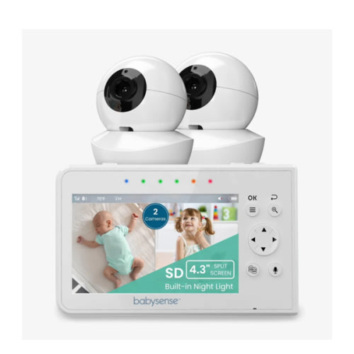 Babysense V43: Video Baby Monitor with 2 Cameras, Non Wifi, Split Scre