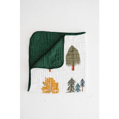 CLEMENTINE KIDS Forest Trees Quilt, 47 x 47 inches, Cotton Muslin, Green