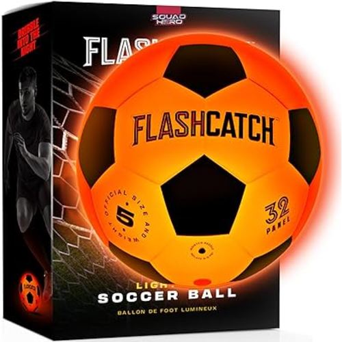 Light Up Soccer Ball - Glow in The Dark - NO 5 - Sports Gear Gifts for Boys & Girls 8-15+ Year Old - Kids, Teens Gift Birthday Ideas - Cool Boy Toys Ages 8 to 15 Glowing Night Activity