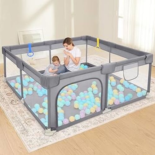 Dripex Baby Playpen, 50"×50" Play Pens for Babies and Toddlers, Safe Anti-Fall Play Yard with Gates, Baby Fence with Breathable Mesh, Indoor & Outdoor Kids Activity Center, Ash Grey