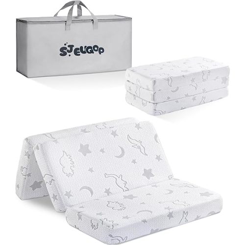 Trifold Pack and Play Mattress 38"x26", Pack N Play Mattresses with Dual Sided Soft & Firm Memory Foam Foldable Portable Crib Baby Mattress with Washable Cover and Carry Bag