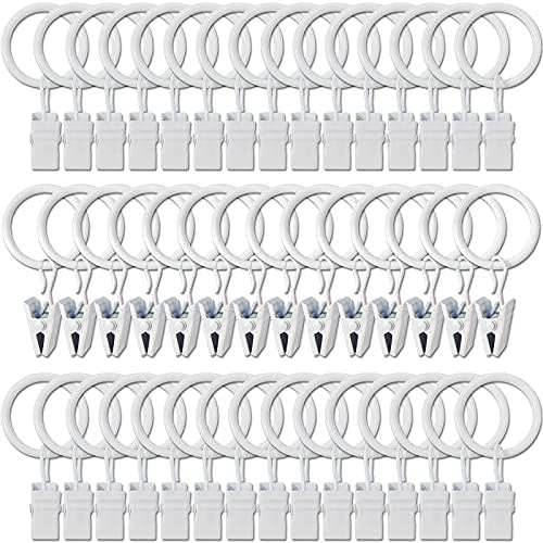 AMZSEVEN 44 Pack Metal Curtain Rings with Clips, Drapery Clips with Rings, Drapes Rings 1 in I D, Fits Diameter 6/8 in Curtain Rod, White