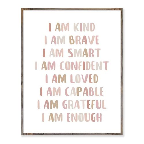 Affirmations Print, I Am Kind, I Am Brave, Affirmations For Kids, Inspirational Quote, Nursery Room Decor, Affirmations Gift, Kids Print, Without Frame - 8x10"