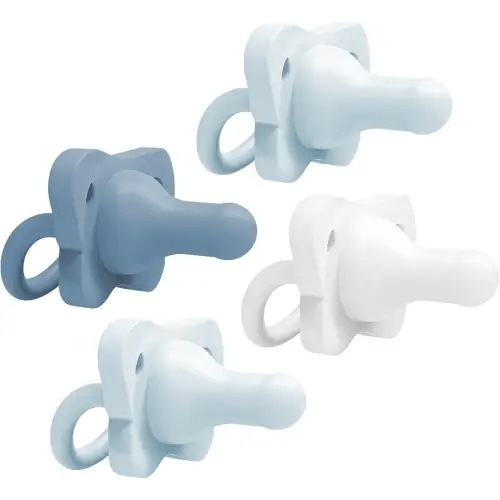 Dr. Brown's HappyPaci 100% Silicone Baby Pacifier, Contoured One-Piece Design, Light-Blue, Blue, White, 0-6m, BPA-Free, 4-Pack