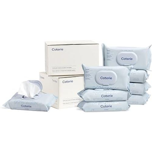 Coterie Baby Wipes, 8 Pack, 448 Count, Unscented Wipes, 99% Purified Water, Plastic-Free & Plant-Based Fibers, Fragrance Free Hypoallergenic Sensitive Skin Baby Essentials, Clean Ingredients