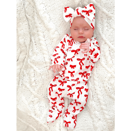 Red Bows / Organic Pointelle Newborn Set