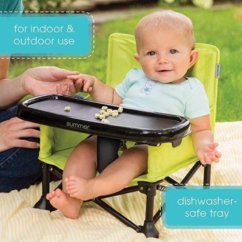Summer by Bright Starts Pop 'N Sit Portable Booster Chair, Floor Seat, Indoor/Outdoor Use, Compact Fold, Green, 6 Mos - 3 Yrs - Solid