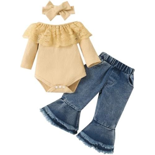 Baby Girl Clothes Outfits Toddler Infant Baby Romper Top+Jeans Clothing Set