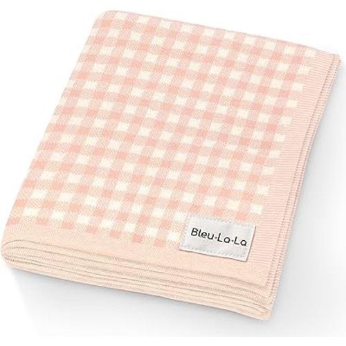 Plaid Swaddle Blanket for Baby Girls - 100% Soft Fine Knit Cotton Quilt Blanket - Use as Receiving Swaddling Crib Stroller Nursery Bed Shower Baby Gift Registry for Newborns & Toddlers (Plaid - Pink)