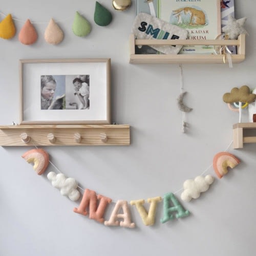 Felt Name Banner | Rainbow Name Banner | Star Name Garland | Personalised Name Garland with Rainbow Cloud Star