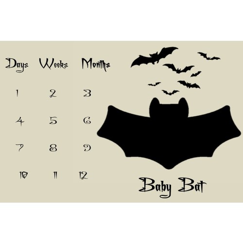 Goth Baby Milestone Blanket, Baby Bat on Taupe Minky or Fleece