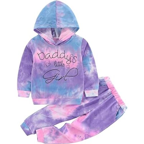 Toddler Baby Girls Tie Dye Hoodie Sets - Valentines Day Daddy's Little Girl Outfits Kids Sweatsuit Pants Clothes Set(PinkPurple, 120, 1253b)