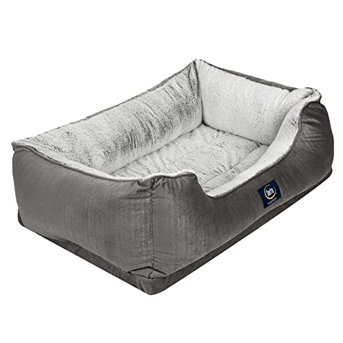 Serta Orthopedic Cuddler Dog Bed for Pets – Slate Gray (Large)